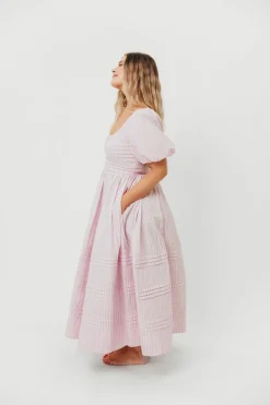 Discount Worth Collective Abby 100% Cotton Midi Dress in Pink
