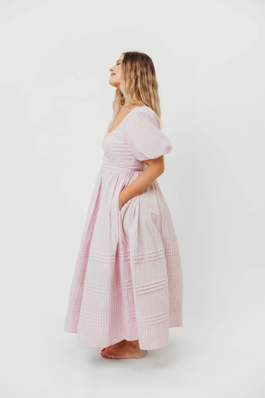 Discount Worth Collective Abby 100% Cotton Midi Dress in Pink
