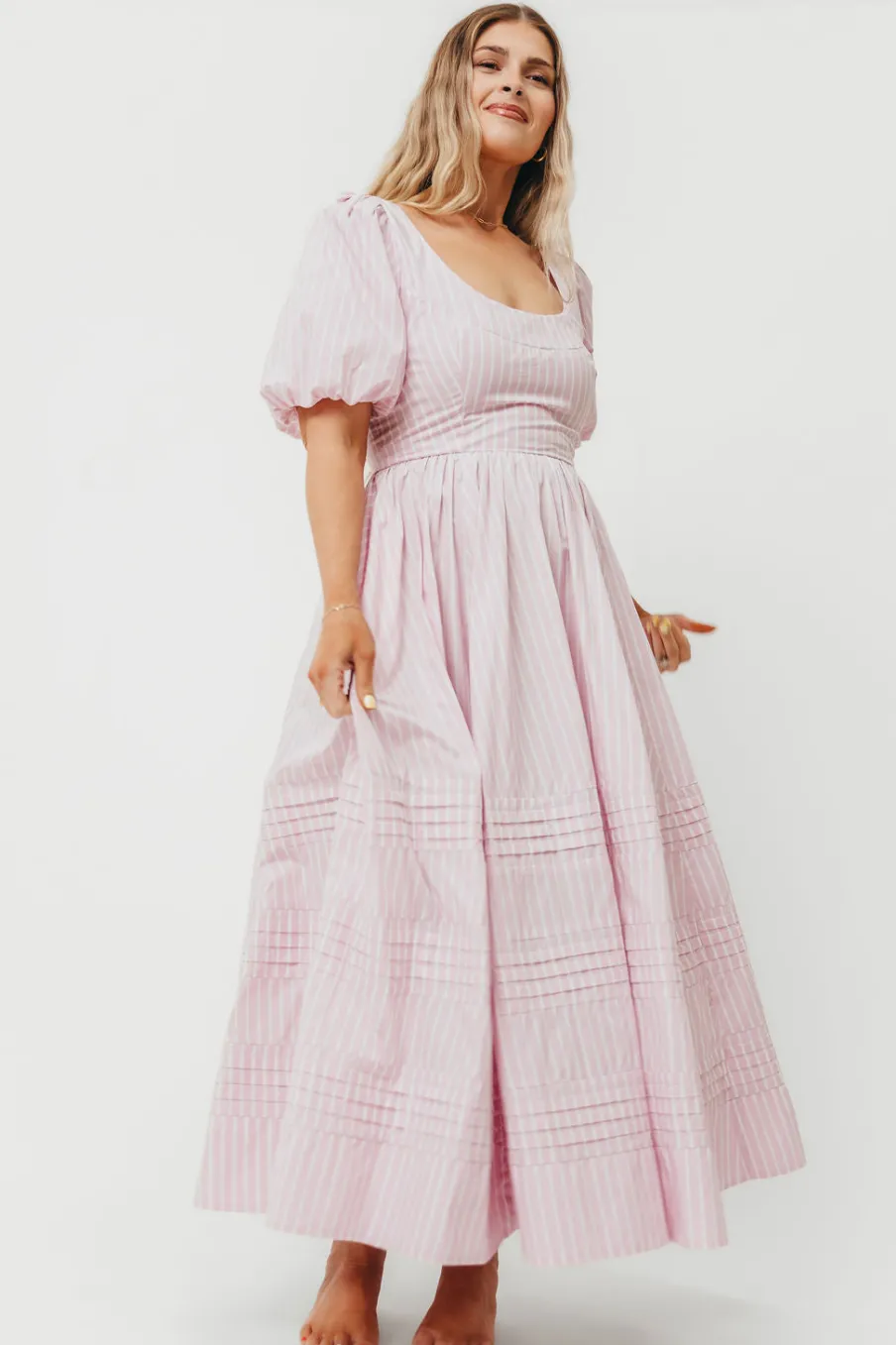 Discount Worth Collective Abby 100% Cotton Midi Dress in Pink