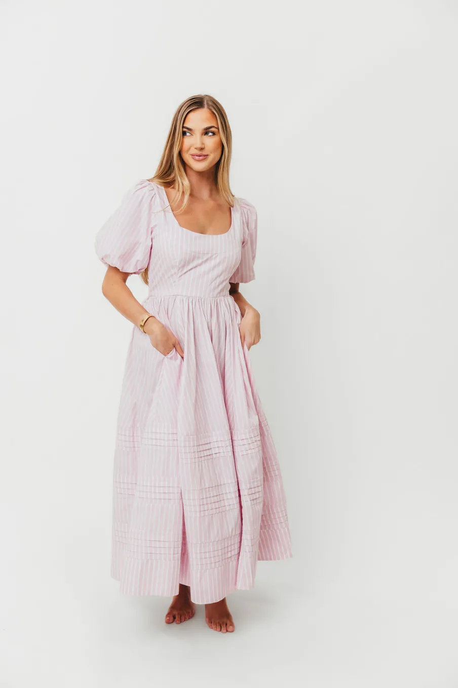 Discount Worth Collective Abby 100% Cotton Midi Dress in Pink