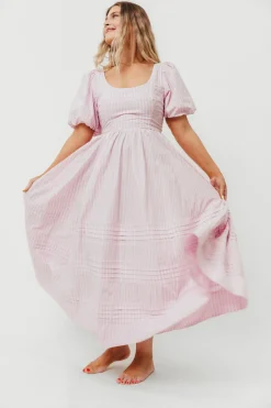 Discount Worth Collective Abby 100% Cotton Midi Dress in Pink