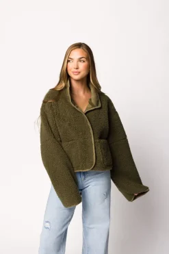 Sale Worth Collective Abby Sherpa and Suede Reversible Jacket in Olive