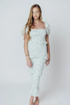 Sale Worth Collective Ada Smocked Dress in Blue Floral- Bump Friendly & Inclusive Sizing (S-