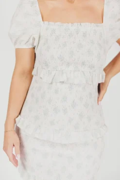 Sale Worth Collective Ada Smocked Dress in Blue Floral- Bump Friendly & Inclusive Sizing (S-