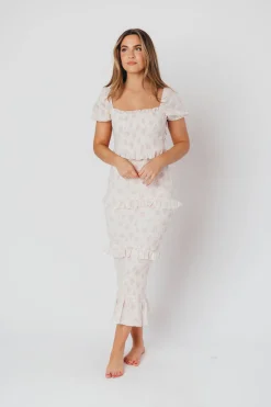 Online Worth Collective Ada Smocked Dress in Pink Floral- Bump Friendly & Inclusive Sizing (S-