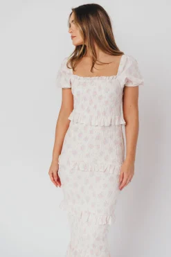 Online Worth Collective Ada Smocked Dress in Pink Floral- Bump Friendly & Inclusive Sizing (S-