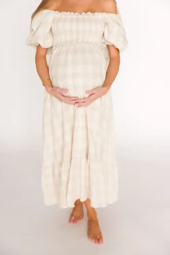 New Worth Collective Addyson Maxi Dress in Natural Multi - Cotton/Linen Blend - Bump Friend