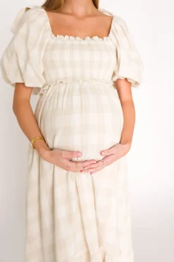 New Worth Collective Addyson Maxi Dress in Natural Multi - Cotton/Linen Blend - Bump Friend