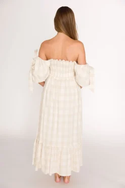 New Worth Collective Addyson Maxi Dress in Natural Multi - Cotton/Linen Blend - Bump Friend