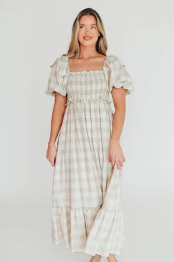 New Worth Collective Addyson Maxi Dress in Natural Multi - Cotton/Linen Blend - Bump Friend