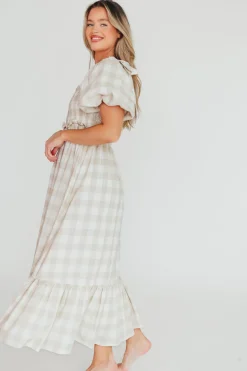 New Worth Collective Addyson Maxi Dress in Natural Multi - Cotton/Linen Blend - Bump Friend