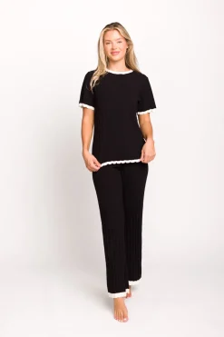 Best Worth Collective Adele Ribbed Knit Top and Pants Set in Black
