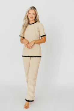 Online Worth Collective Adele Ribbed Knit Top and Pants Set in Light Taupe