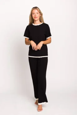 Best Worth Collective Adele Ribbed Knit Top and Pants Set in Black