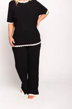 Best Worth Collective Adele Ribbed Knit Top and Pants Set in Black
