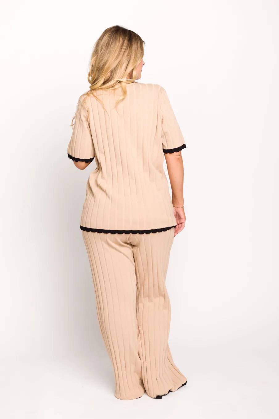 Online Worth Collective Adele Ribbed Knit Top and Pants Set in Light Taupe