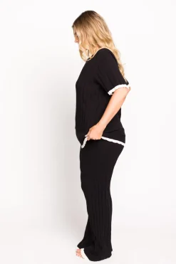 Best Worth Collective Adele Ribbed Knit Top and Pants Set in Black
