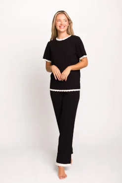 Best Worth Collective Adele Ribbed Knit Top and Pants Set in Black