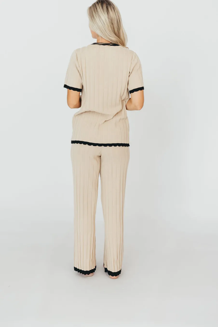 Online Worth Collective Adele Ribbed Knit Top and Pants Set in Light Taupe