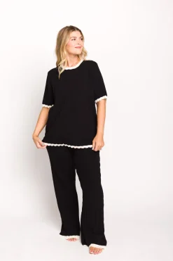 Best Worth Collective Adele Ribbed Knit Top and Pants Set in Black