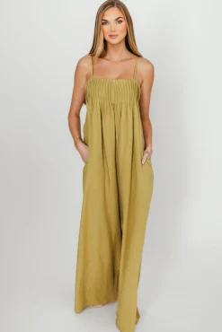 Hot Worth Collective Adeline Pleated Jumpsuit in Olive
