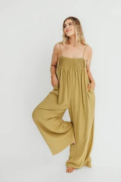 Hot Worth Collective Adeline Pleated Jumpsuit in Olive
