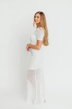 Hot Worth Collective Aidan Open Knit Top and Maxi Skirt Set in Off-White