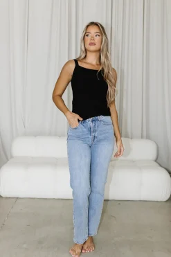 Hot Worth Collective Ainara Ribbed Tank in Black