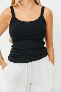 Hot Worth Collective Ainara Ribbed Tank in Black
