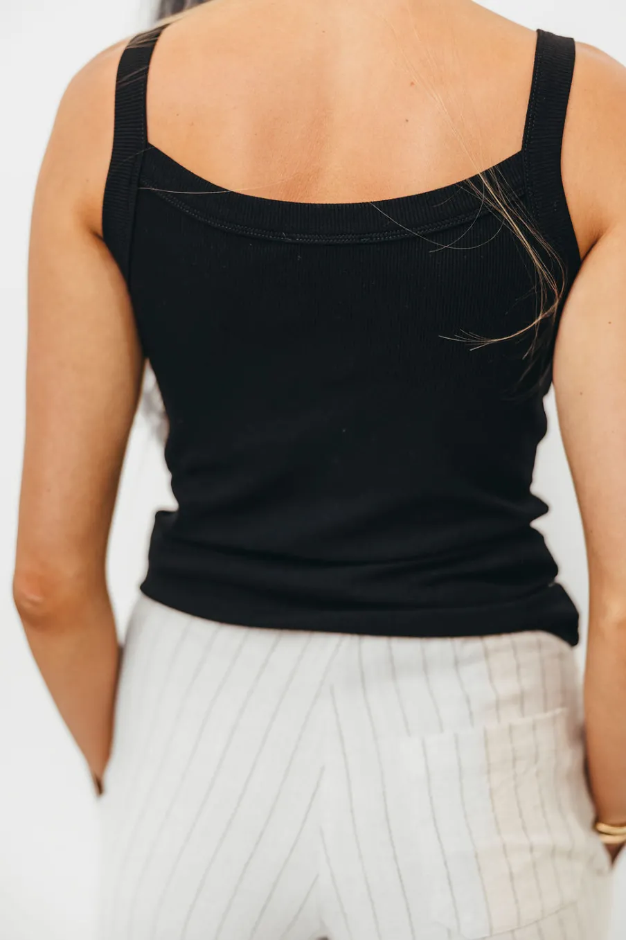 Hot Worth Collective Ainara Ribbed Tank in Black