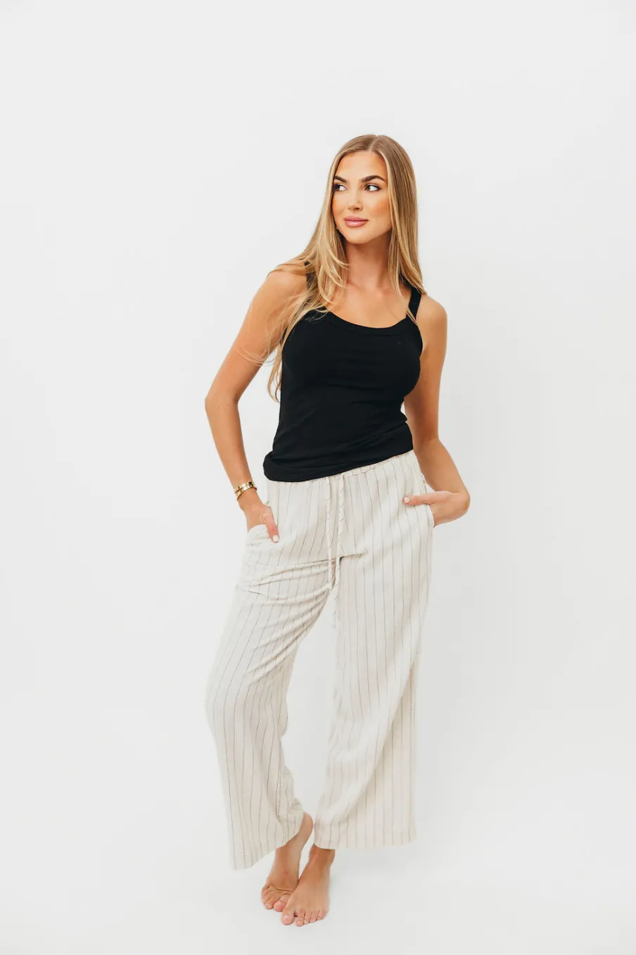 Hot Worth Collective Ainara Ribbed Tank in Black