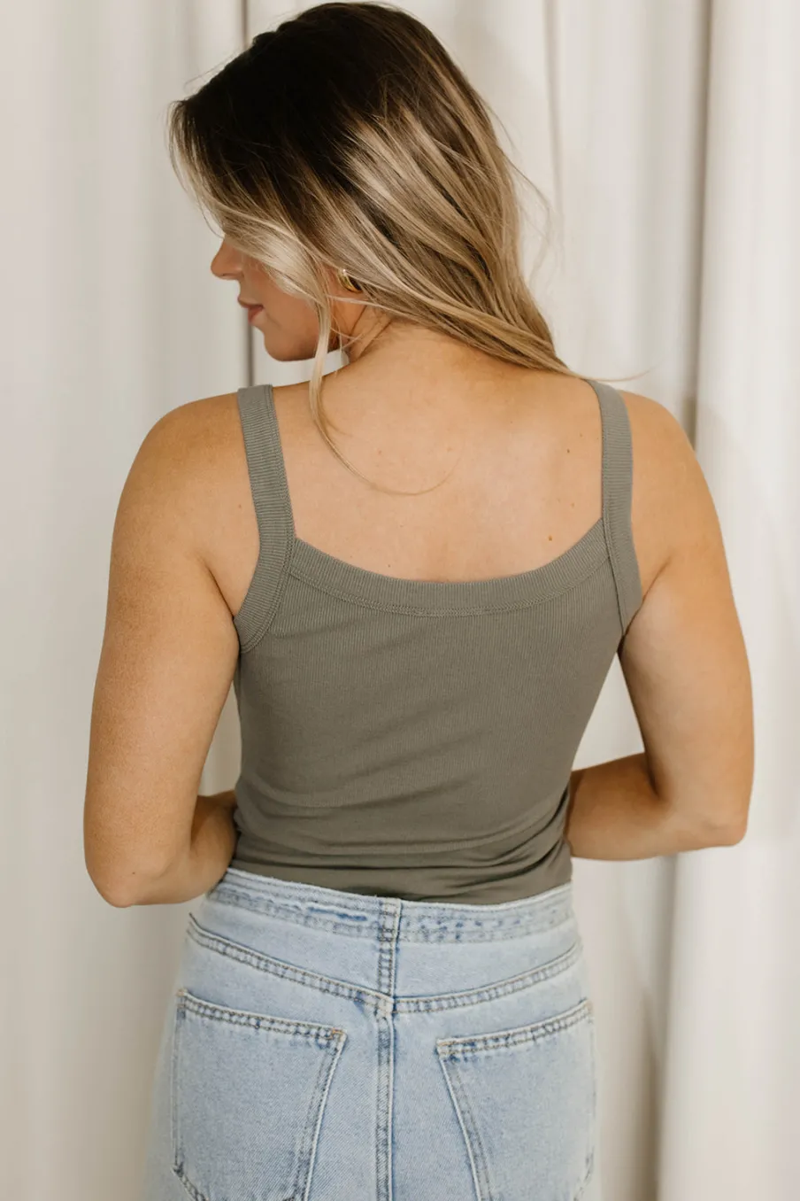 Hot Worth Collective Ainara Ribbed Tank in Olive