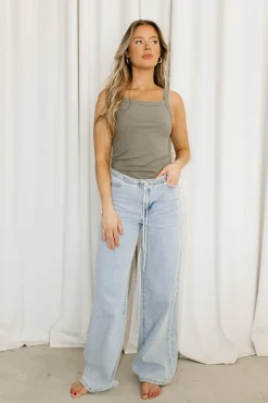 Hot Worth Collective Ainara Ribbed Tank in Olive
