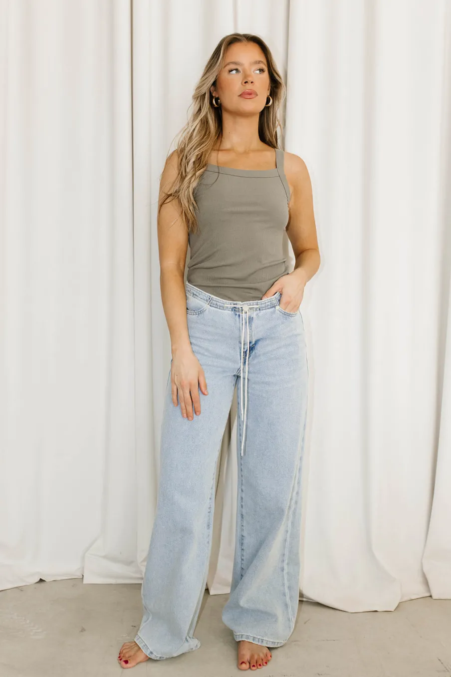 Hot Worth Collective Ainara Ribbed Tank in Olive