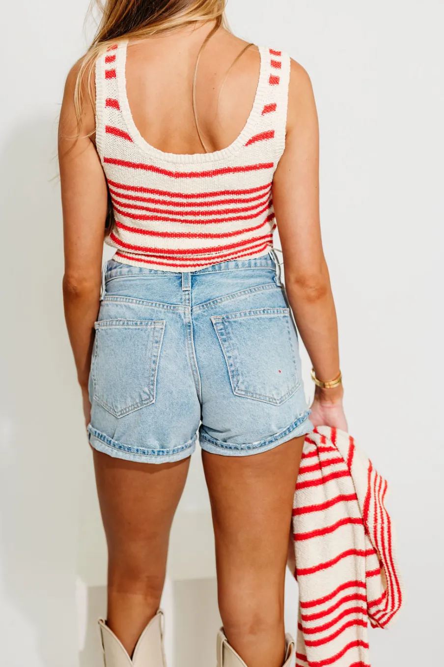 Outlet Worth Collective Alder Striped Cardigan and Stripe Tank Set in Natural/Red