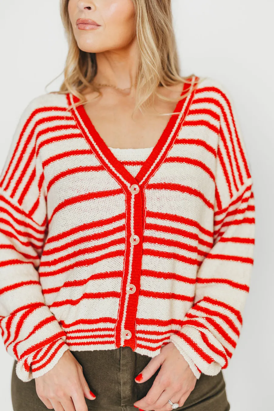 Outlet Worth Collective Alder Striped Cardigan and Stripe Tank Set in Natural/Red