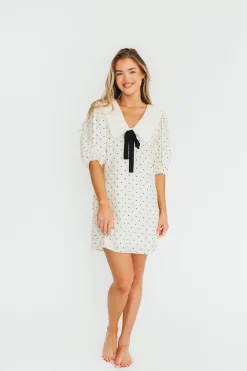 Sale Worth Collective Alice Polka Dot Mini Dress in Cream/Black