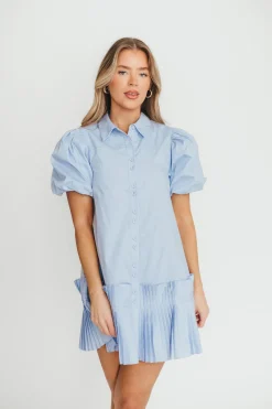 Discount Worth Collective Alicia Pleated Hem Mini Dress in Powder Blue