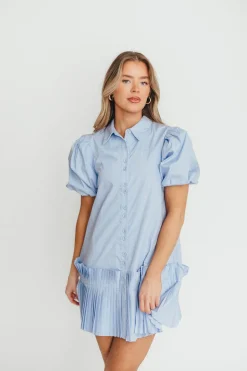 Discount Worth Collective Alicia Pleated Hem Mini Dress in Powder Blue