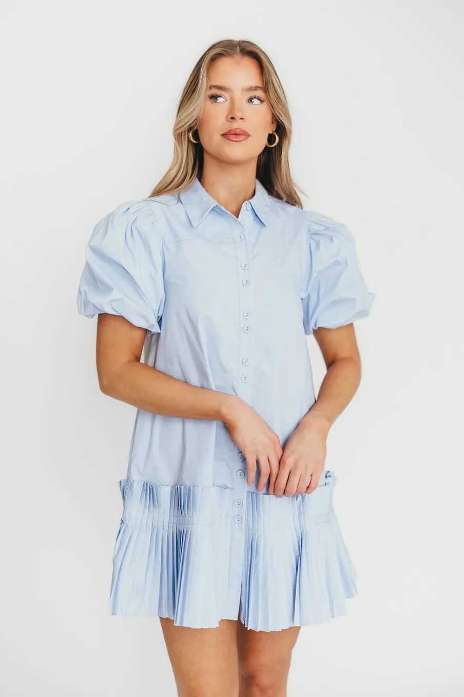 Discount Worth Collective Alicia Pleated Hem Mini Dress in Powder Blue
