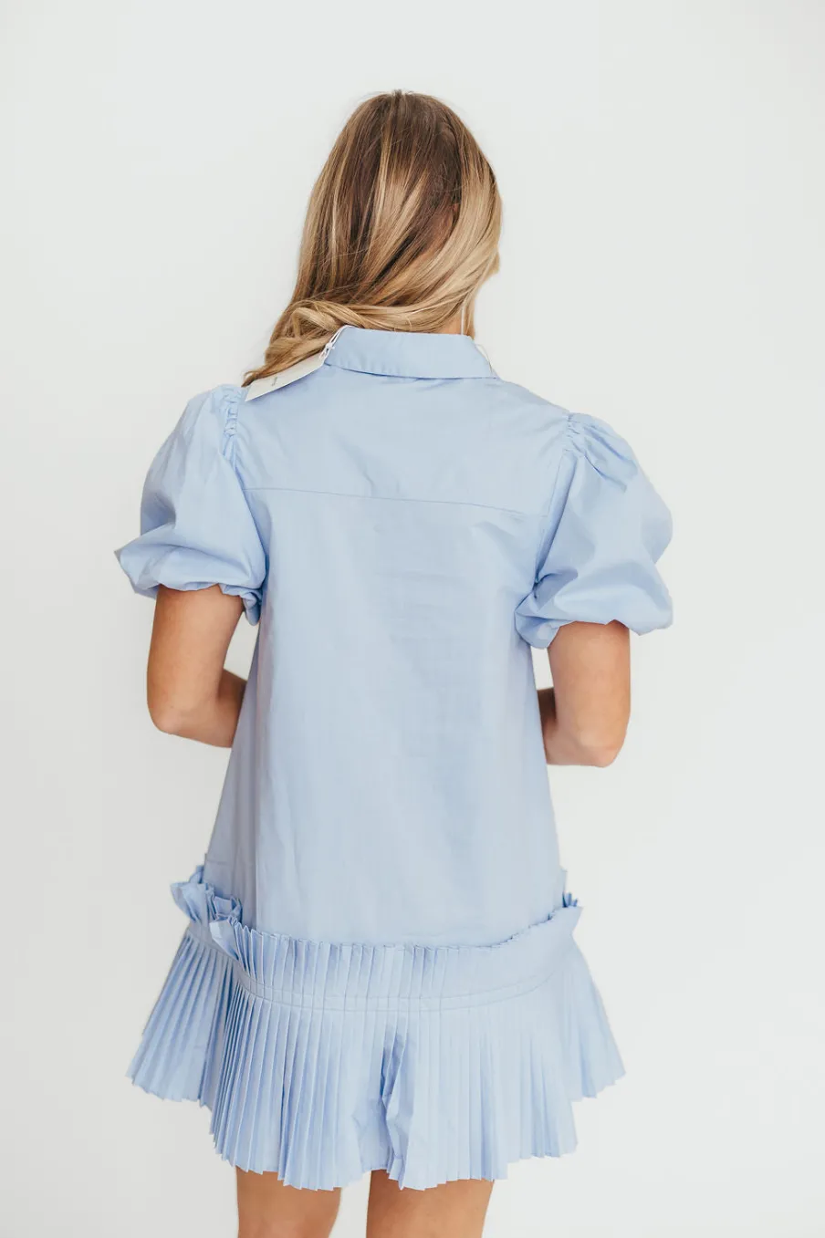 Discount Worth Collective Alicia Pleated Hem Mini Dress in Powder Blue