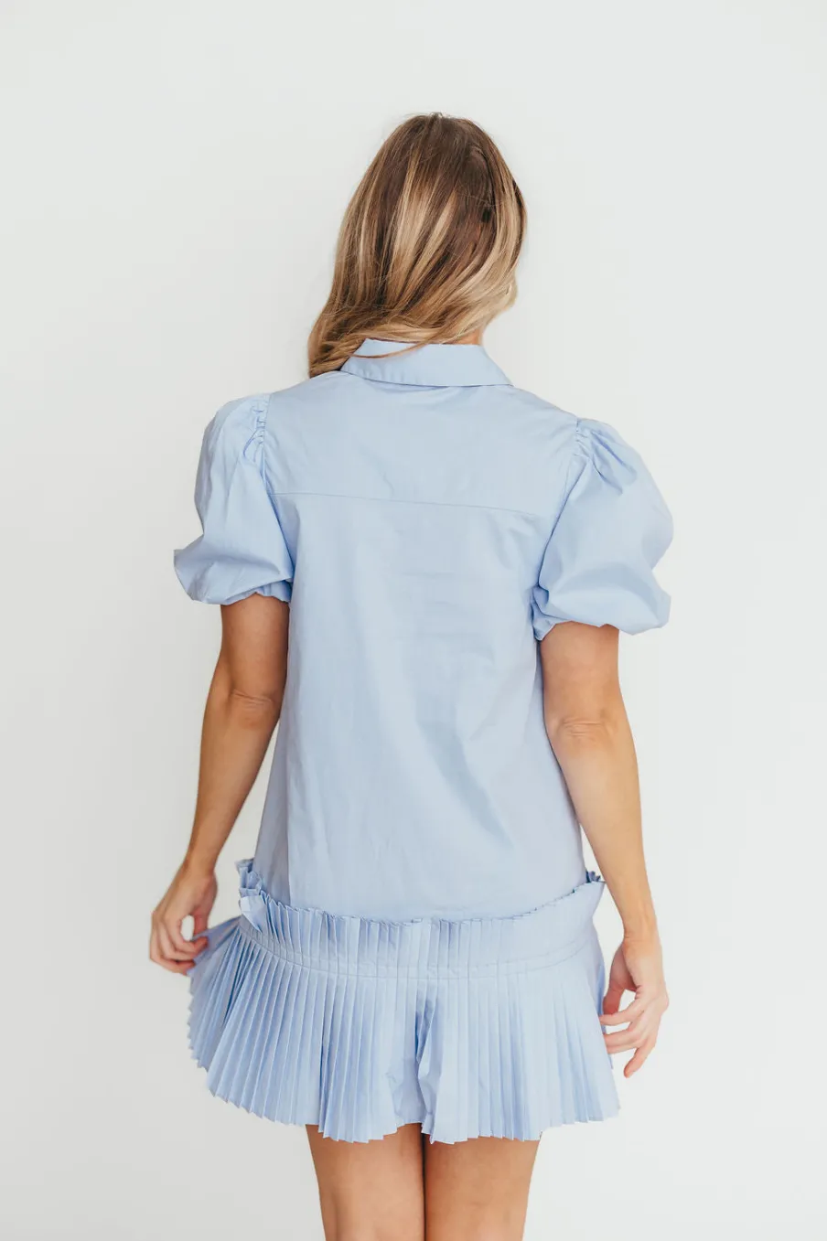Discount Worth Collective Alicia Pleated Hem Mini Dress in Powder Blue