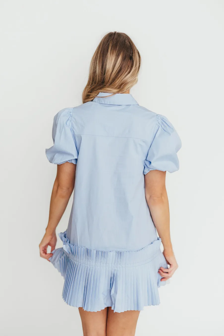 Discount Worth Collective Alicia Pleated Hem Mini Dress in Powder Blue