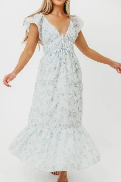 Hot Worth Collective Alix Maxi Dress in White Blue Floral