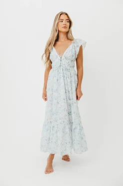 Hot Worth Collective Alix Maxi Dress in White Blue Floral