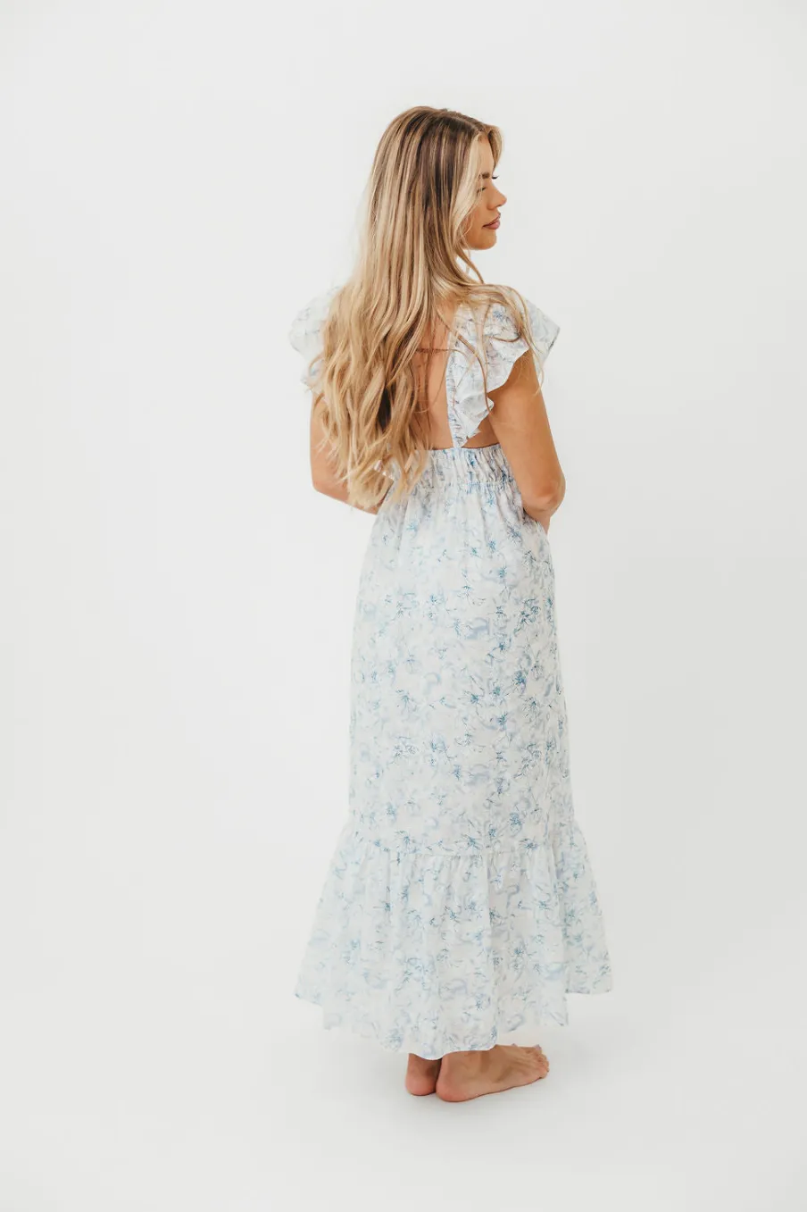 Hot Worth Collective Alix Maxi Dress in White Blue Floral