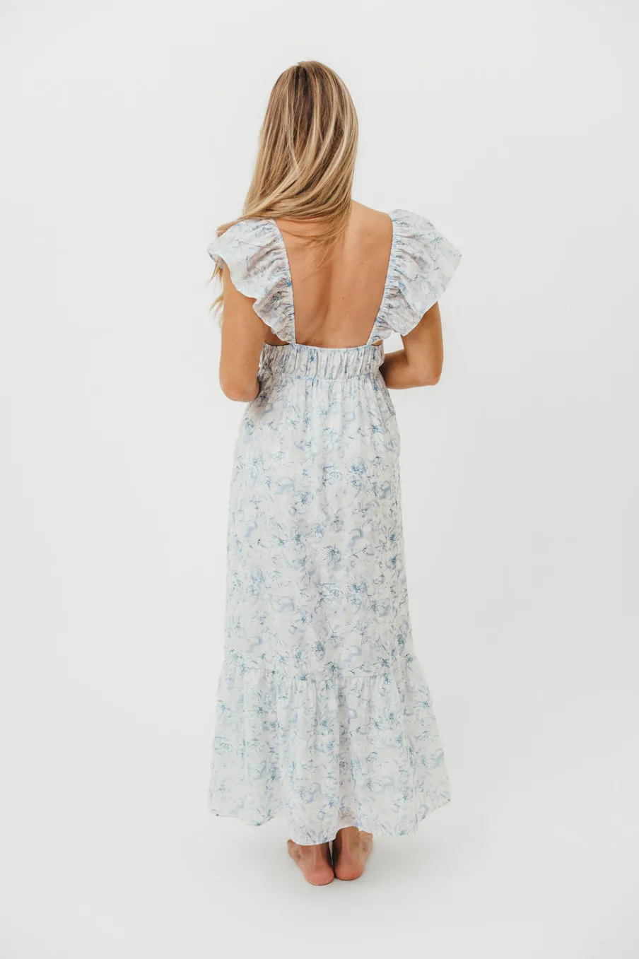 Hot Worth Collective Alix Maxi Dress in White Blue Floral