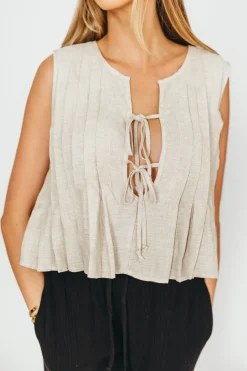 Discount Worth Collective Allexia 100% Linen Bow Tie Tank Woven in Linen