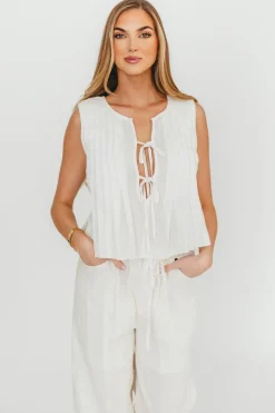 Fashion Worth Collective Allexia Bow Tie Tank Woven in Off-White