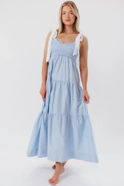 Hot Worth Collective Amber Maxi Dress in Chambray/Ivory